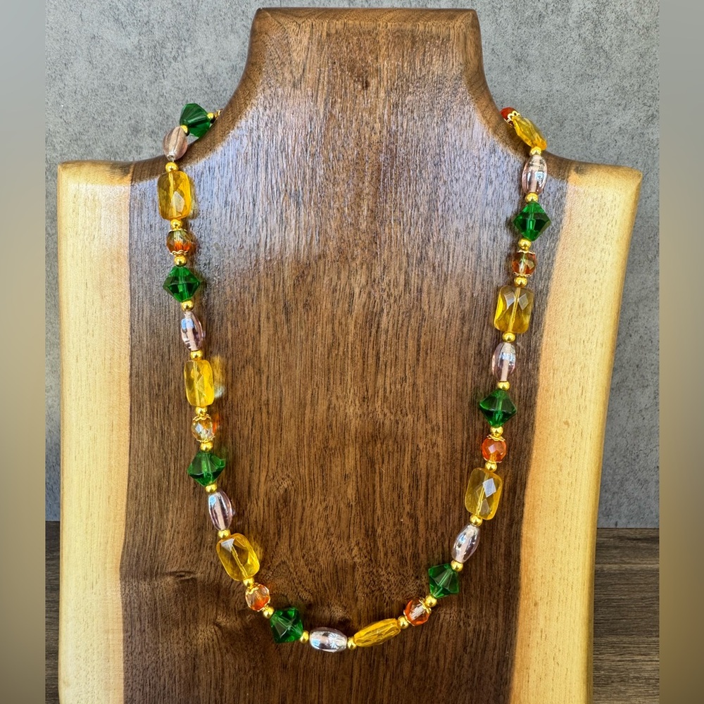 Handmade Colorful Faceted Glass & Lampwork Beaded Necklace